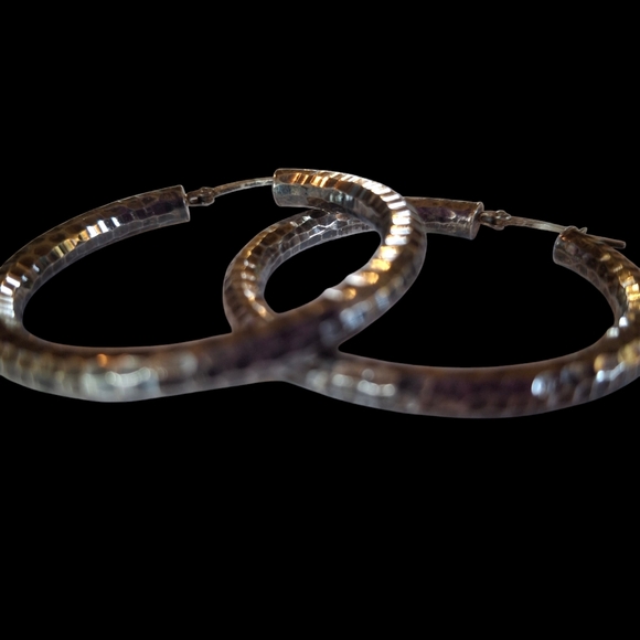 Impressive Vintage JCM Jacmel Mauritius Sterling Silver 925 Hammered Hoop Earrin - Picture 9 of 16
